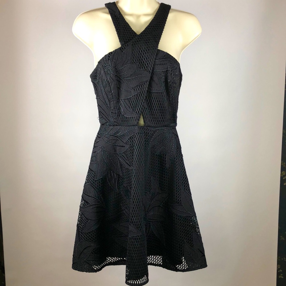 Jay Godfrey Cross Front Halter Embroidered Lace Cutout Mini Dress Size 2